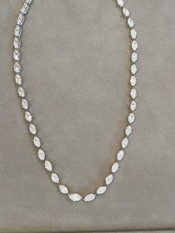 11.75 Ctw Marquise Cut VVS Real Moissanite Charm Necklace 14K White Gold Plated.