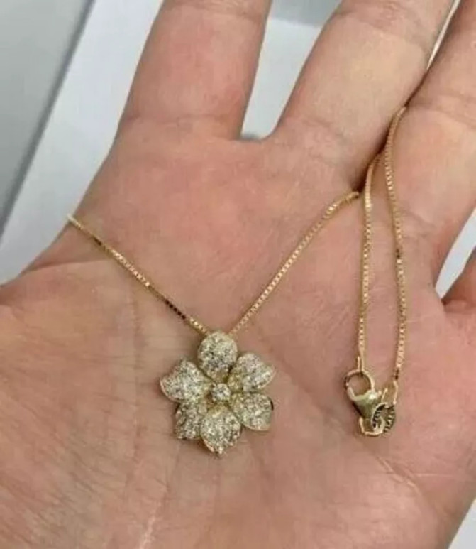 2.00 Ct Round Cut Lab Created Diamond Flower Pendant 14K Yellow Gold Finish