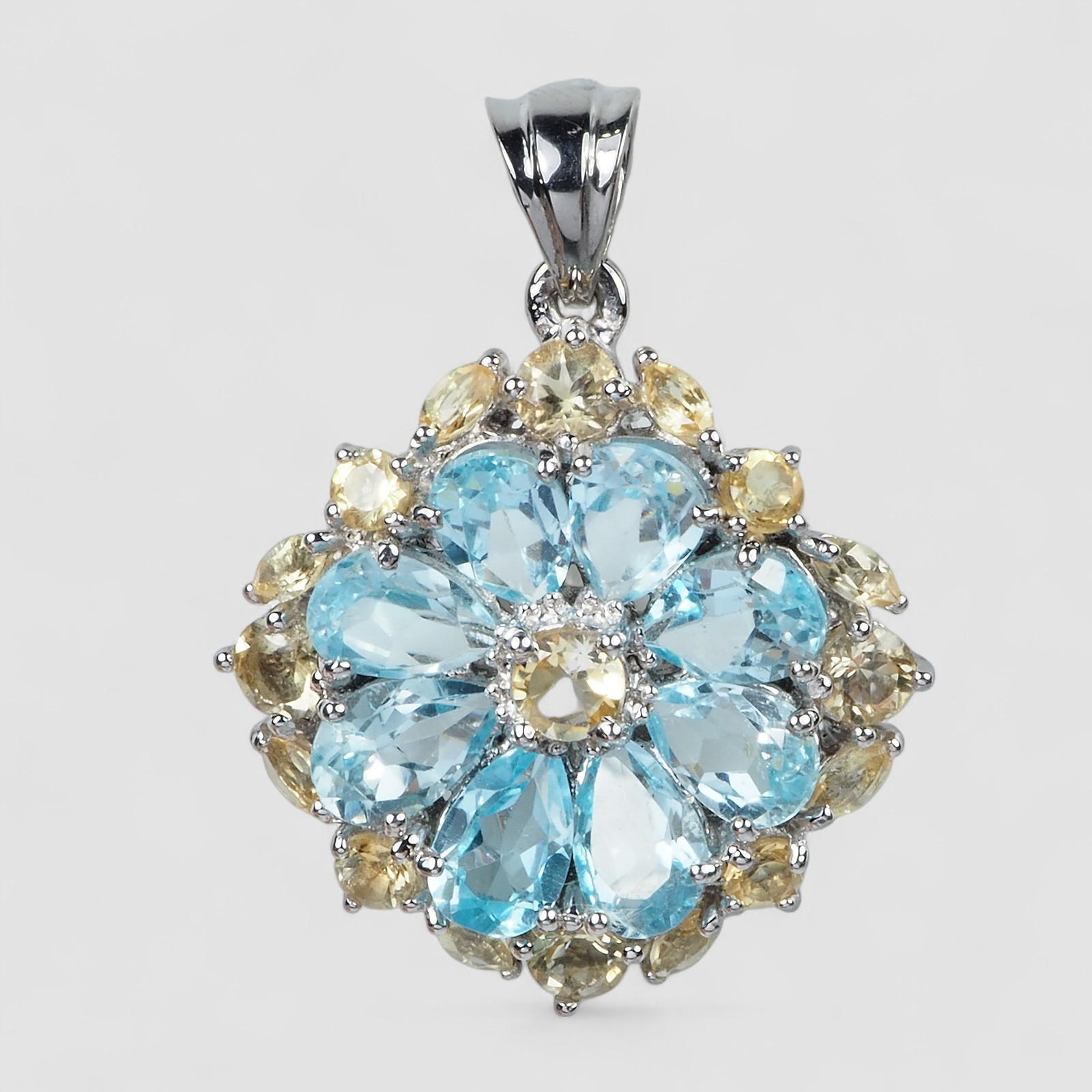 Floral Design Handmade Jewelry Sea Blue Aquamarine Pendants 925 Sterling Silver