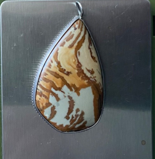 LARGE 2 1/2″ Natural Picture Jasper Pendant Teardrop .925 Sterling Silver