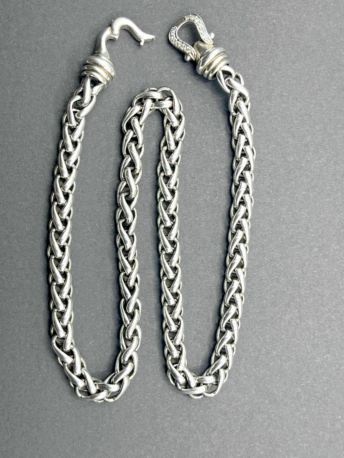 David Yurman diamond buckle single 6mm strand wheat necklace vintage jewelry 16″