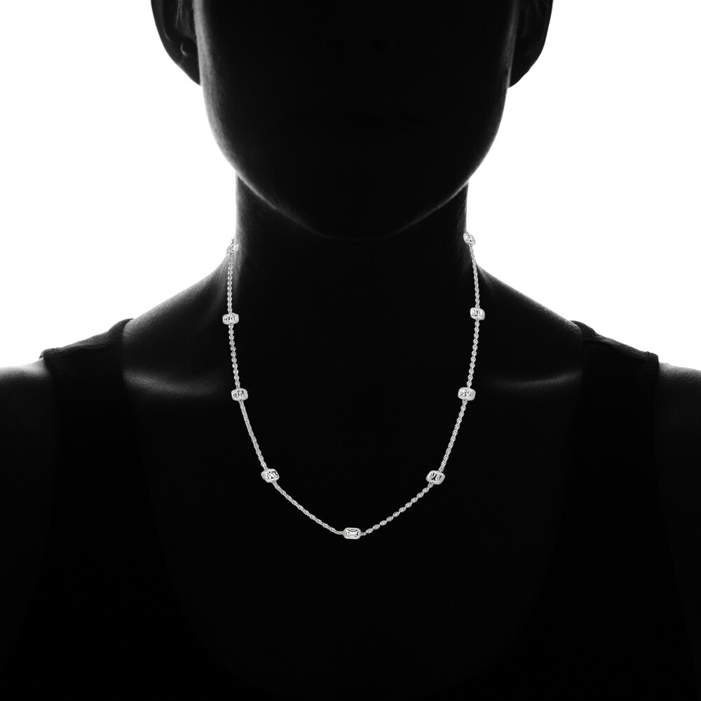 18 Inch Polished Square Cube Station Cable Chain Necklace in Sterling Silver