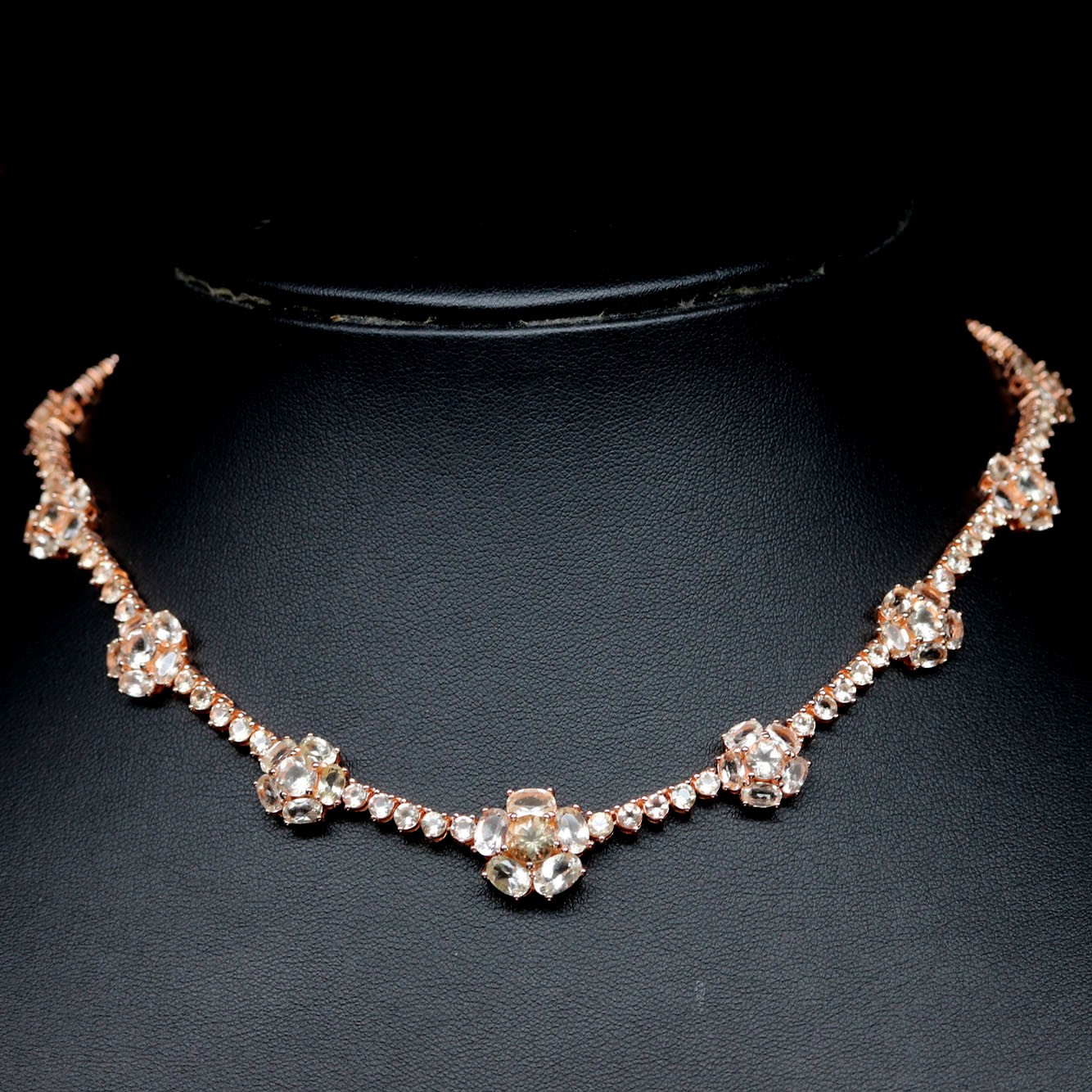 925 Sterling Silver White Beryl Zircon Necklace 16.5 in Rose Gold Coated