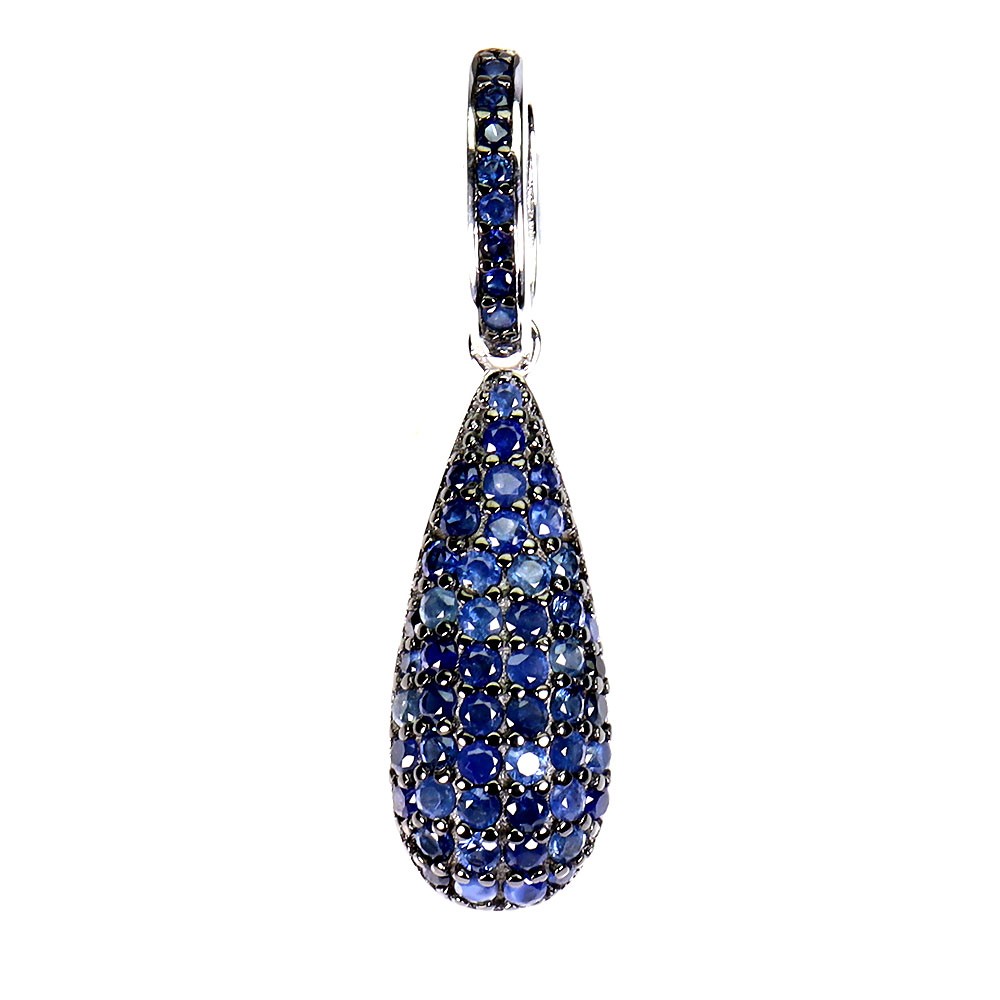 925 Sterling Silver Pendant Blue Sapphire Round Diamond Cut Gemstone Jewelry