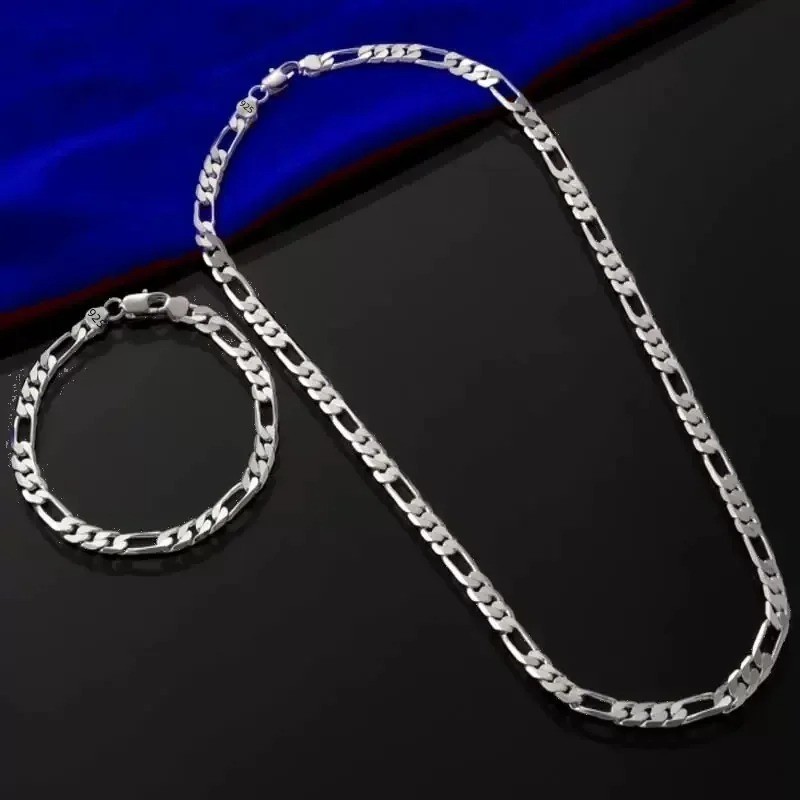925 Sterling Silver 4MM Figaro Chain Necklace Men Women Fashion Party Jewelry