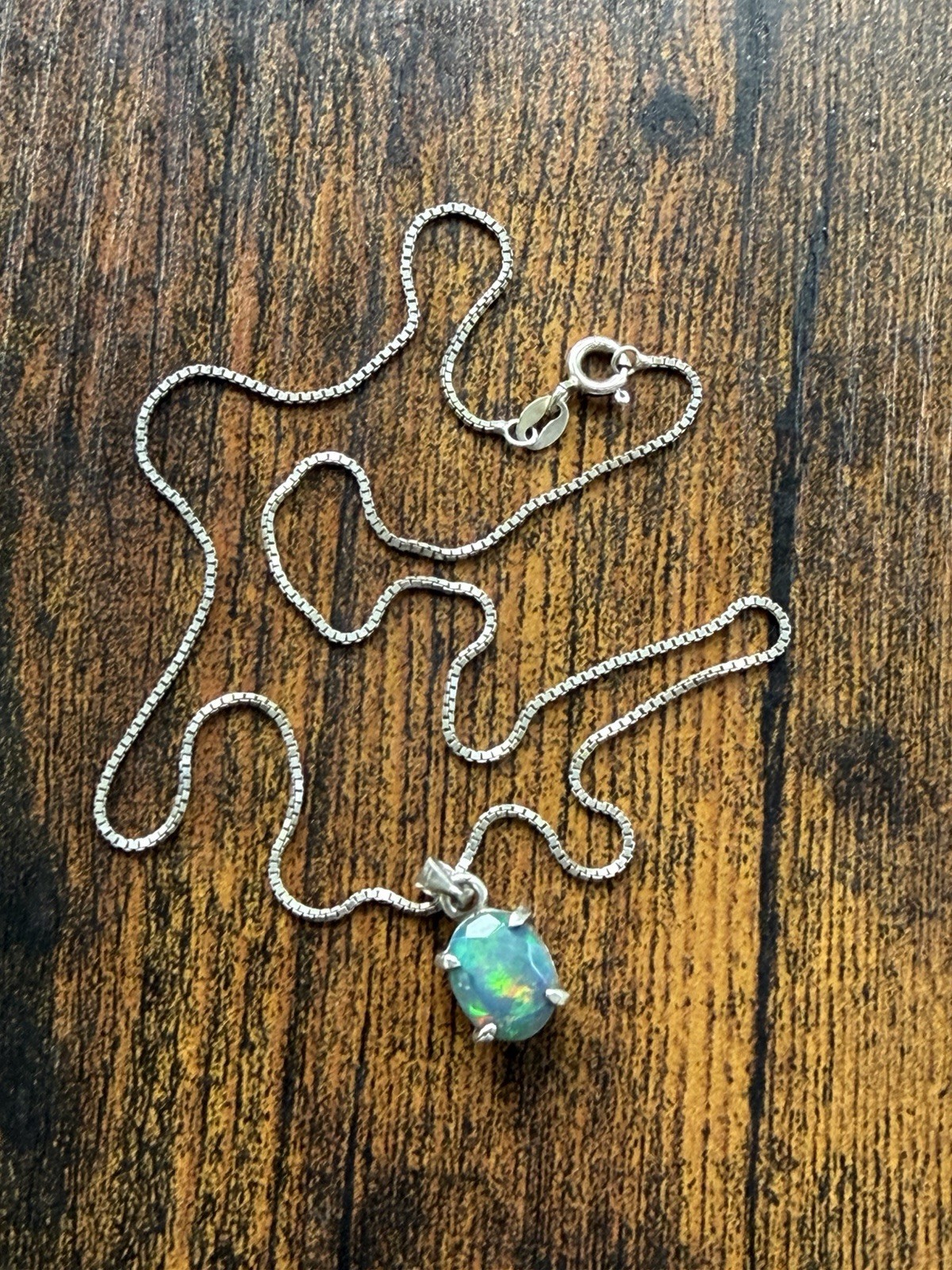 925 Sterling Silver Natural Black Australia Opal Pendant Necklace 15.75”