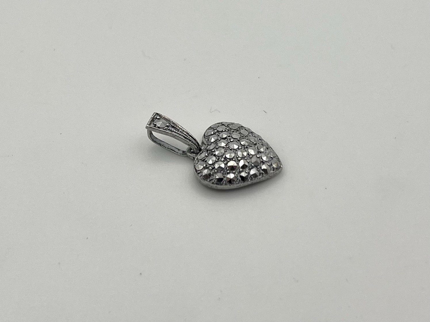 Sterling Silver 925 Heart-Shaped Pendant with Marcasite, German made