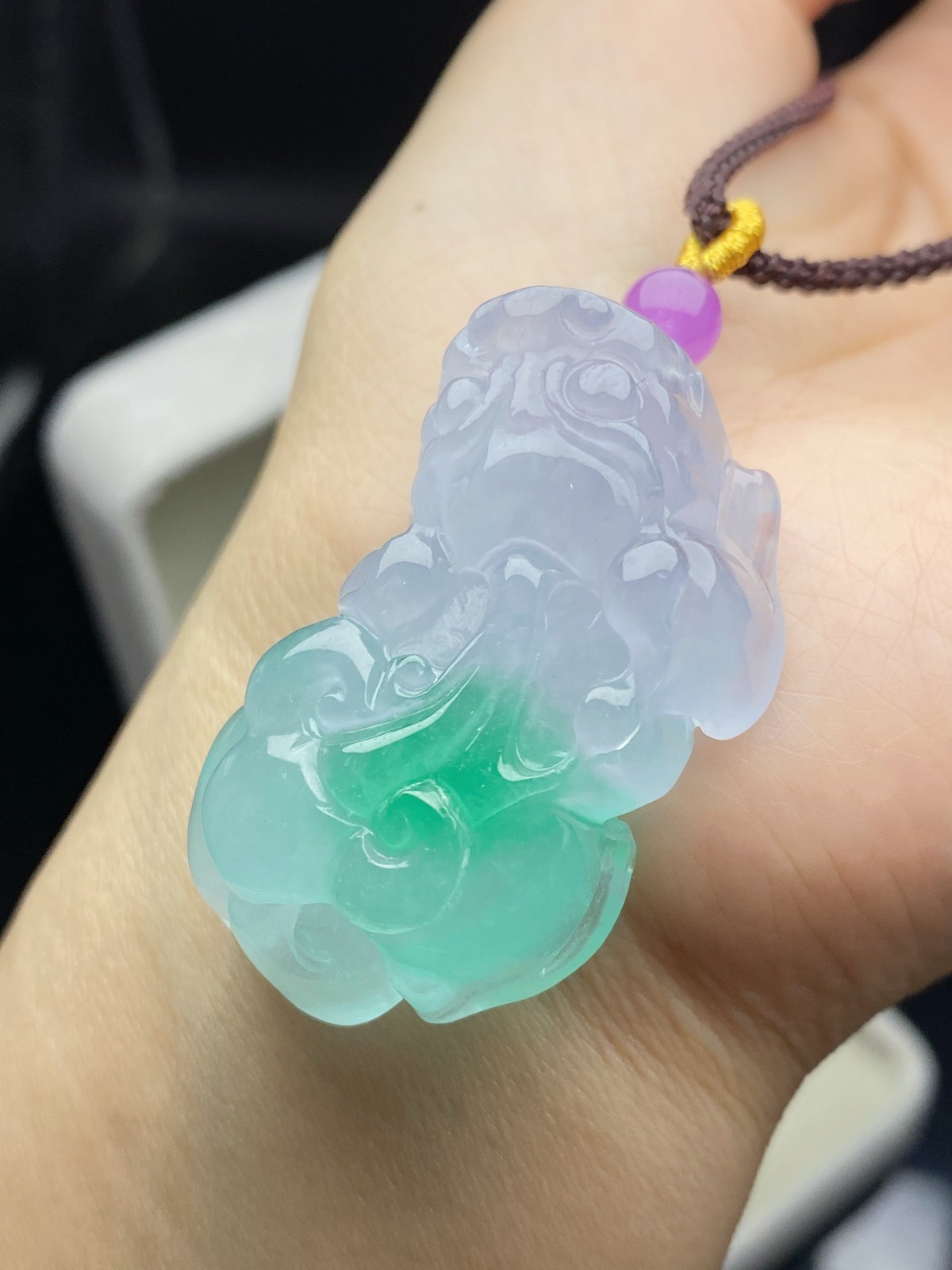 Natural Jadeite light Green Carved Pixiu Lucky Pendant +Necklace Amulet