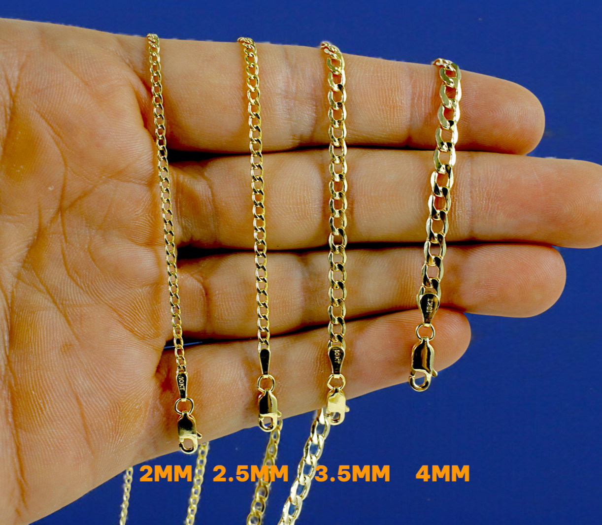 10K Yellow Gold 2mm-8mm Curb Cuban Necklace Bracelet Chain Real Gold 7″-30″