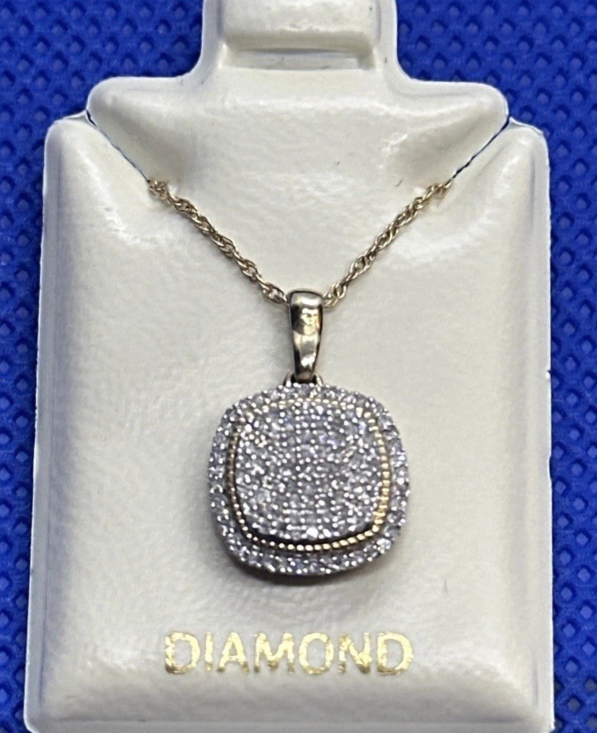 10K Yellow Gold 1/4 CT. T.W. Diamond Cushion Frame Vintage-Style Pendant – 18″