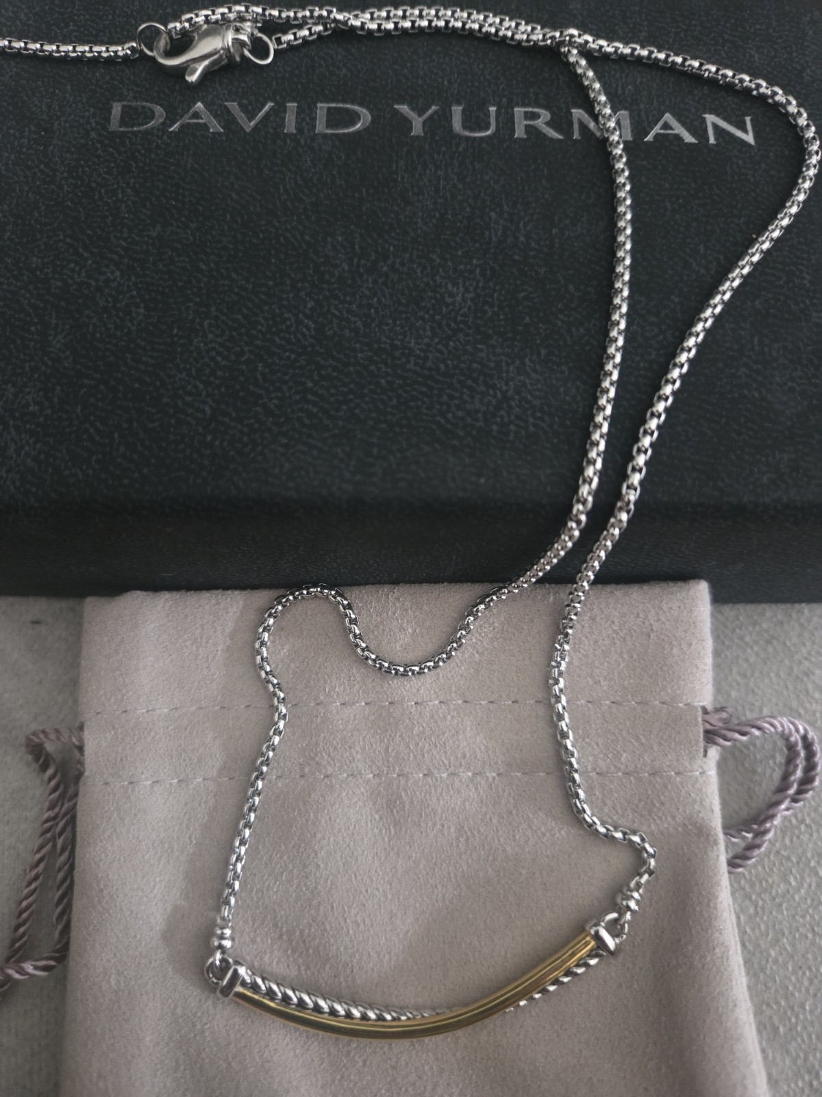 David Yurman Crossover Bar Necklace with Gold Chain 22” Adjustable