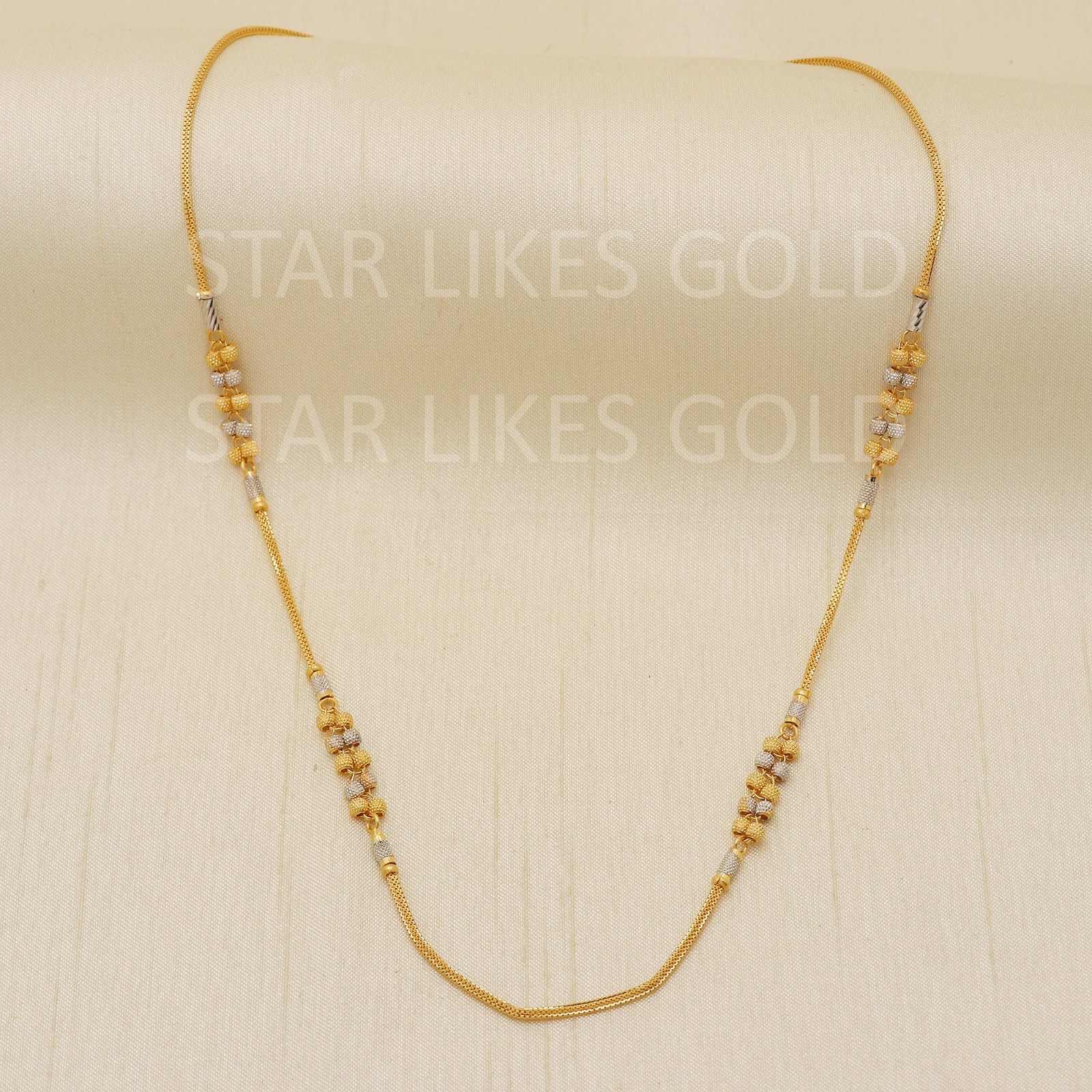 22K Yellow Gold Two Tone Station Chain 18″ 10.2g 1mm Cluster Bead Mesh Necklace