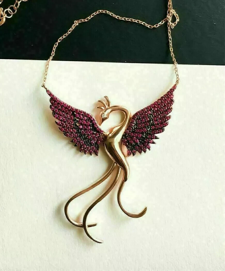2.25Ct Round Cut Red Garnet Amazing Attractive Bird Pendant 14K Rose Gold Finish