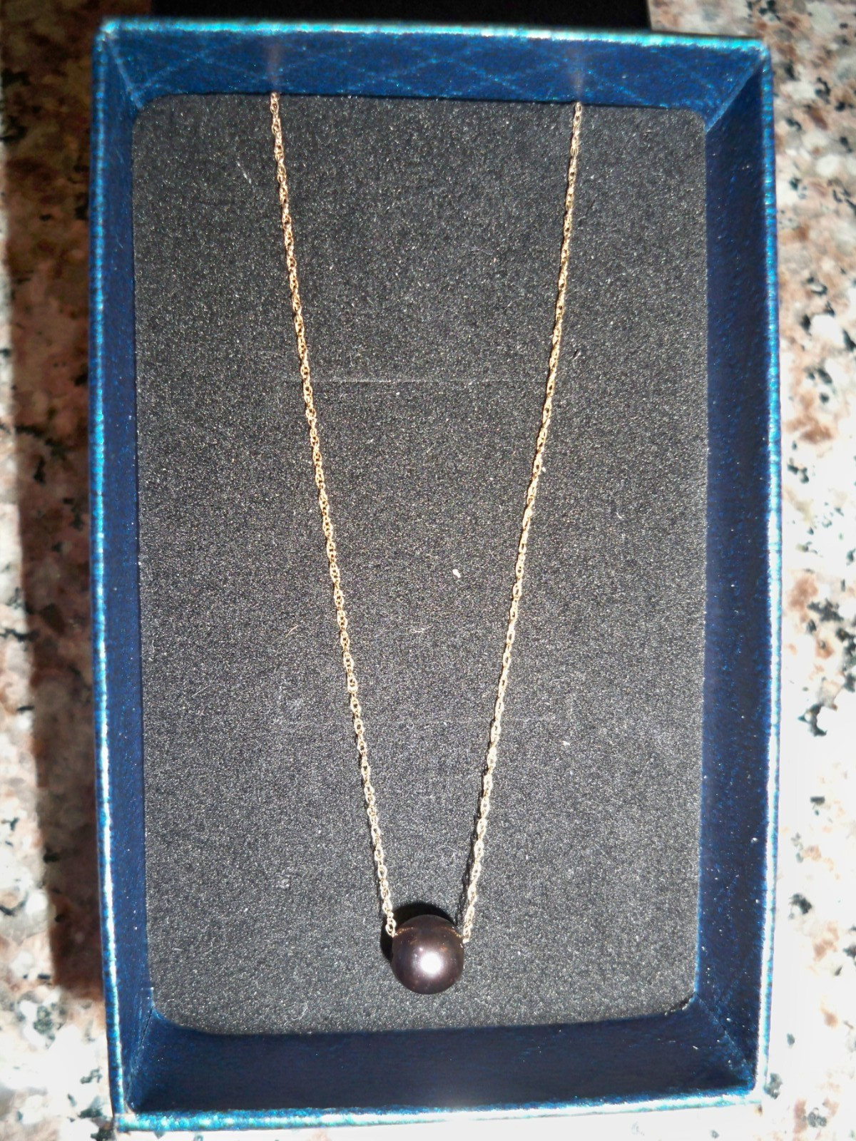 Solid 10K Gold 16″ Chain Necklace Purple Floating Pearl Richline Rich Line Group