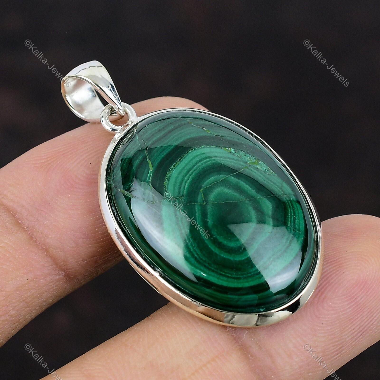 Natural Russian Malachite Gemstone Pendant 925 Sterling Silver Indian Jewelry