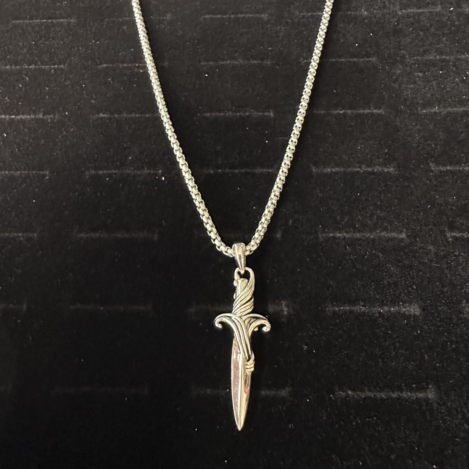 David Yurman 3mm Wave Dagger And 22in Box Chain W Dagger Pendant Black Diamond