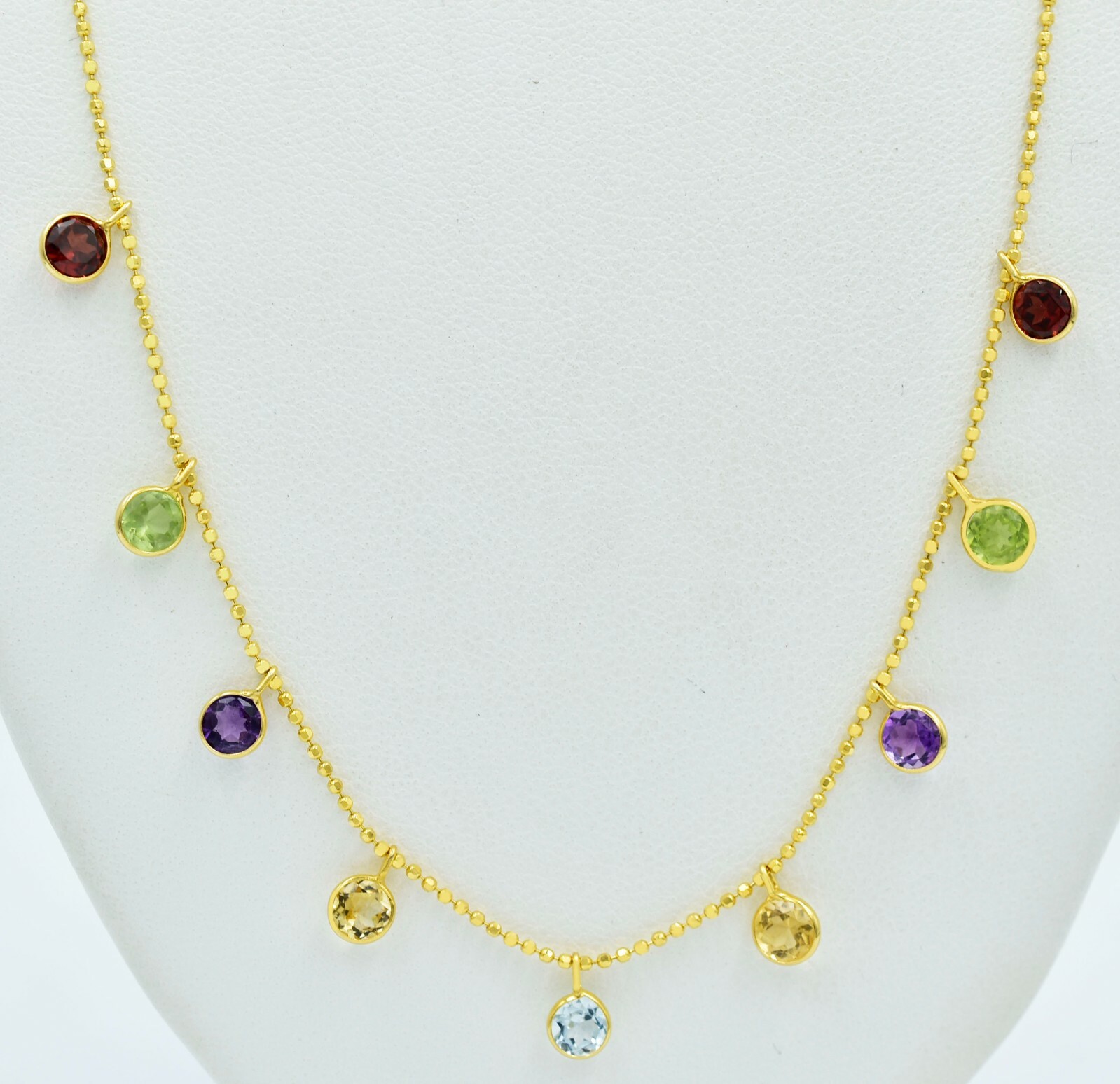 GENUINE MULTI-GEMSTONES NECKLACE 14K YELLOW GOLD – MADE IN USA – NWT – 16″