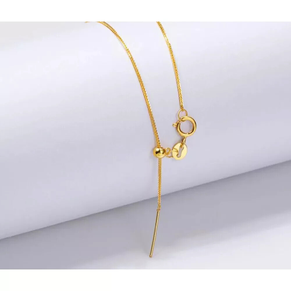 18K Solid Gold Chopin Chain Necklace Needle Beautiful Charm Jewelry Adjustable