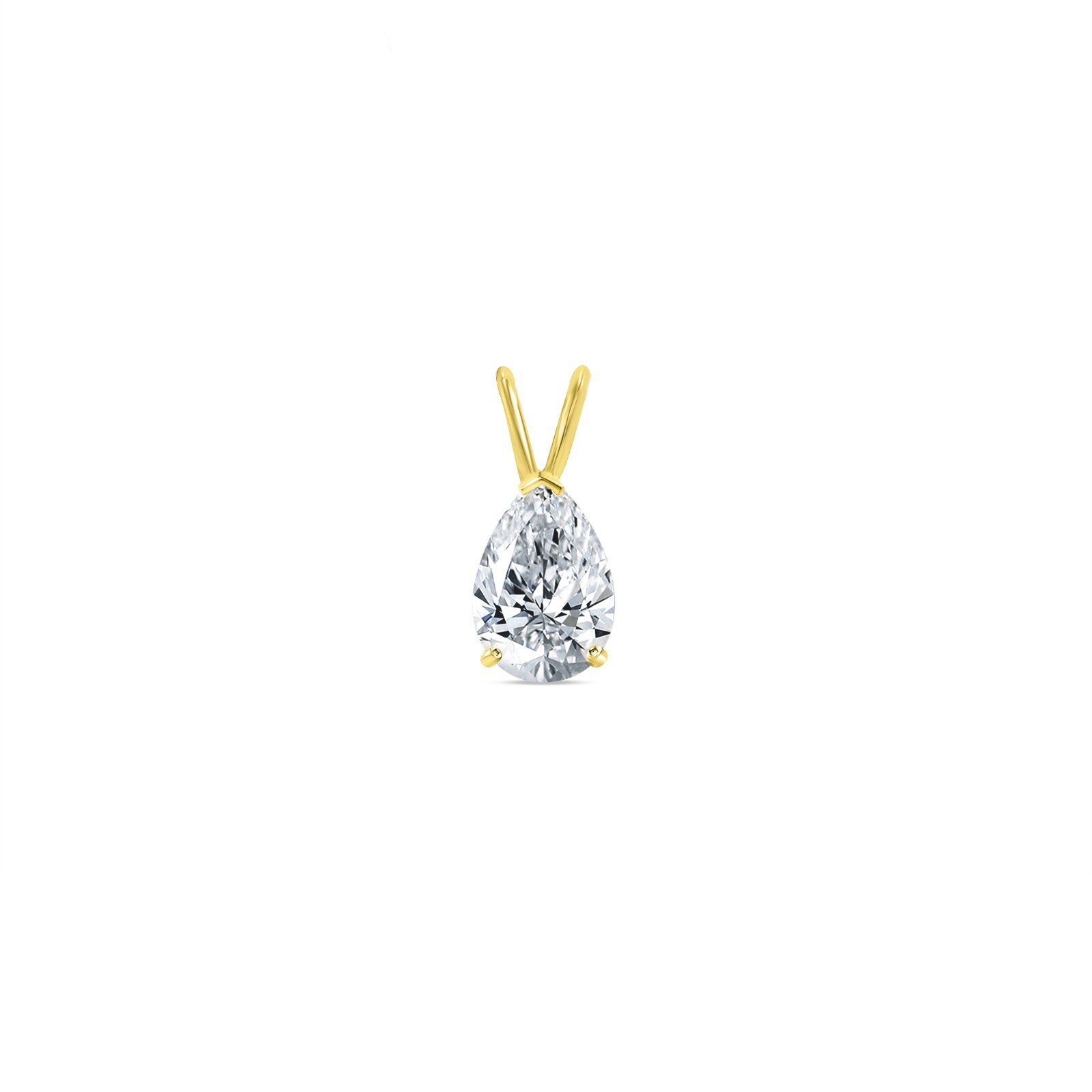 1 Ct Pear Created Diamond Real 14K Yellow Gold Solitaire Pendant 18″ Necklace