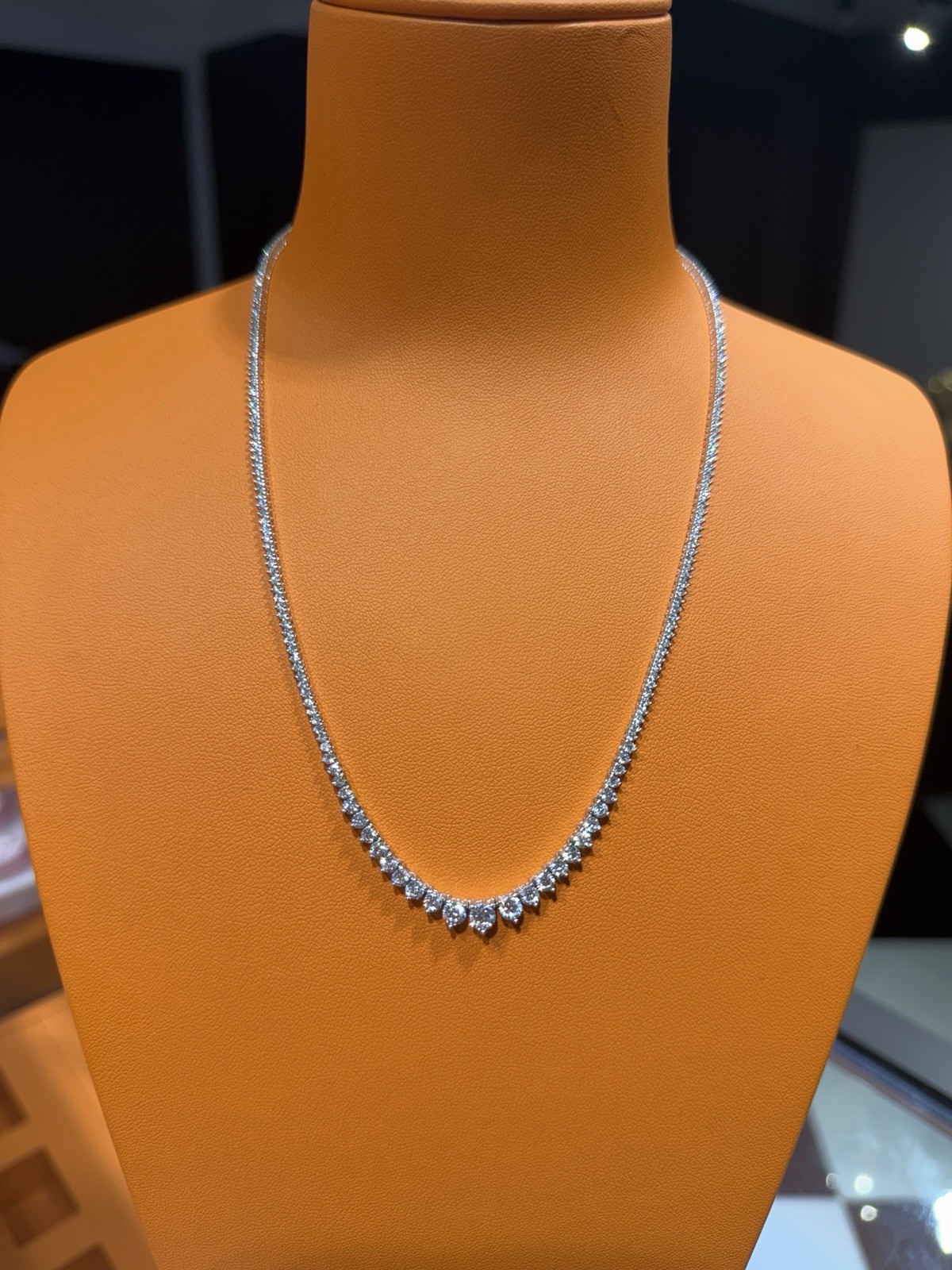 Graduated Tennis Chain Lab Diamond 14k White Gold 16 Inch’s