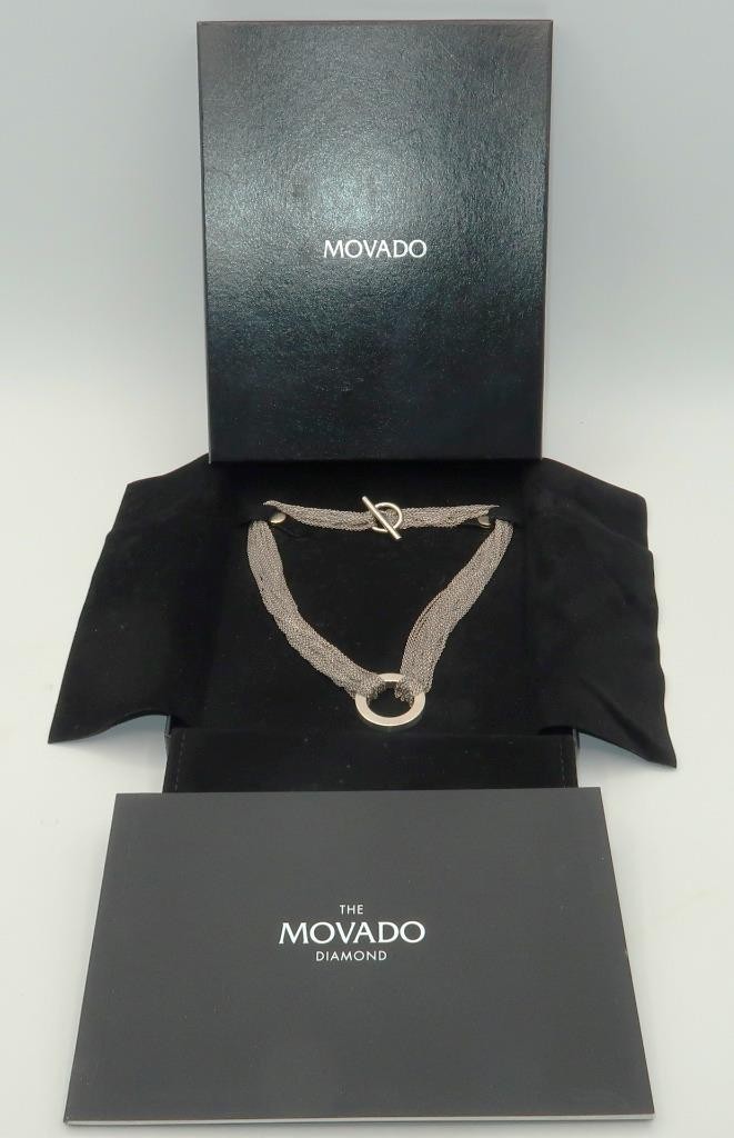 Movado, Italy 925 Sterling Silver 62 grams Necklace & Ring Pendant, 16 1/2″
