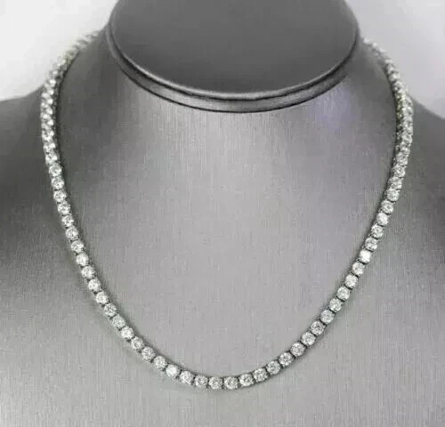 17Ct Round Cut Lab Grown Diamond 14K White Gold Plated Unisex Tennis Necklace