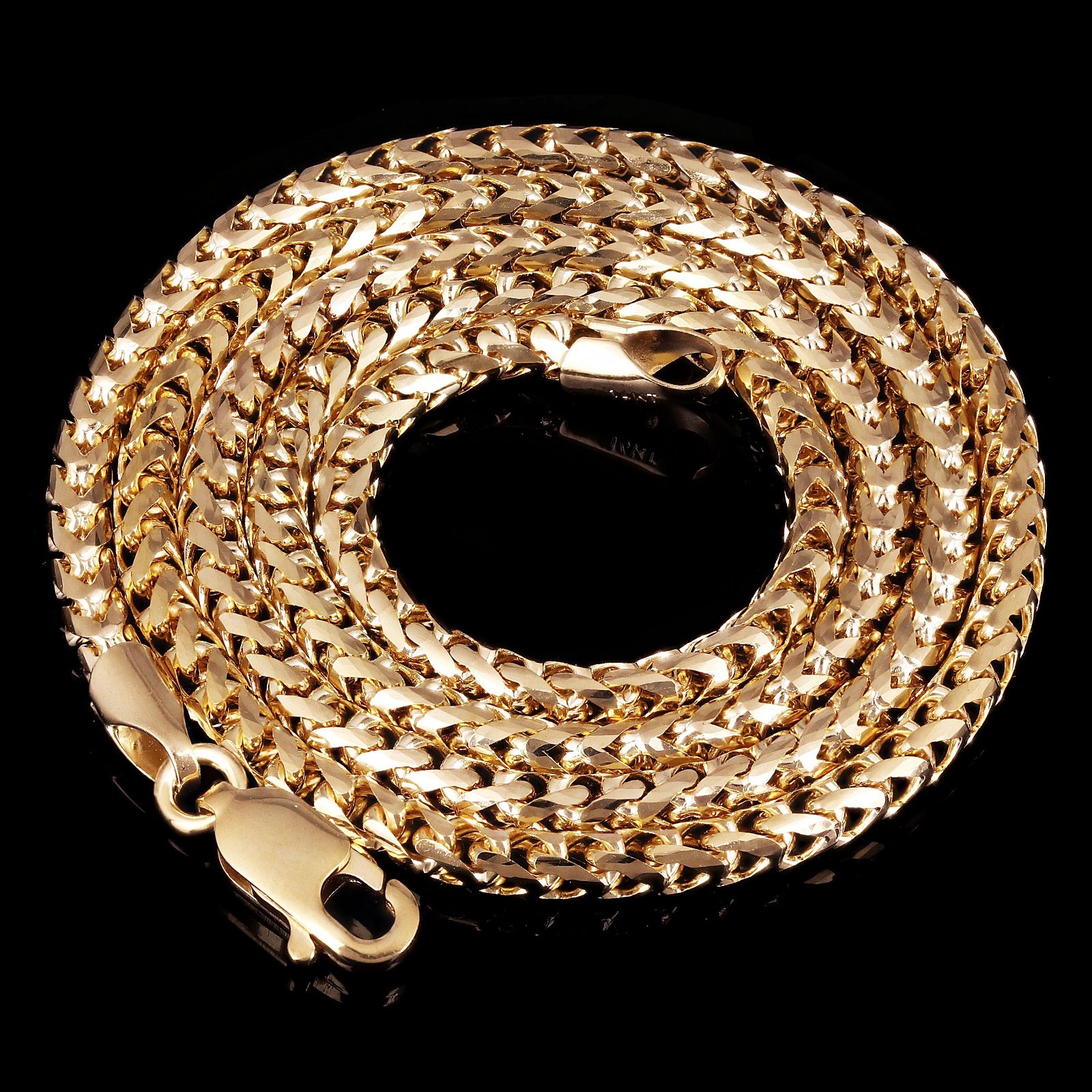 Italian 14k Yellow Gold Solid Diamond Cut Franco Chain Necklace 3.5mm 24″ 34.8g