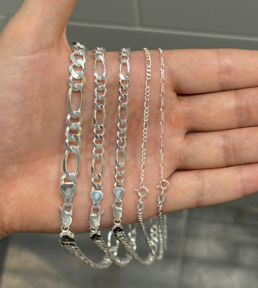 Italian Solid 925 Sterling Silver Figaro Chain Necklace STAMPED 925 Mens Womens