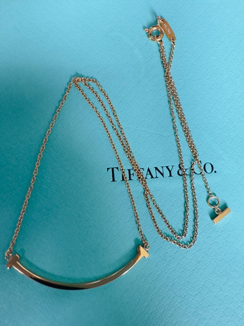 Tiffany & Co. 18k Yellow Gold Small T Smile Pendant Necklace 16.5” or 18.3”