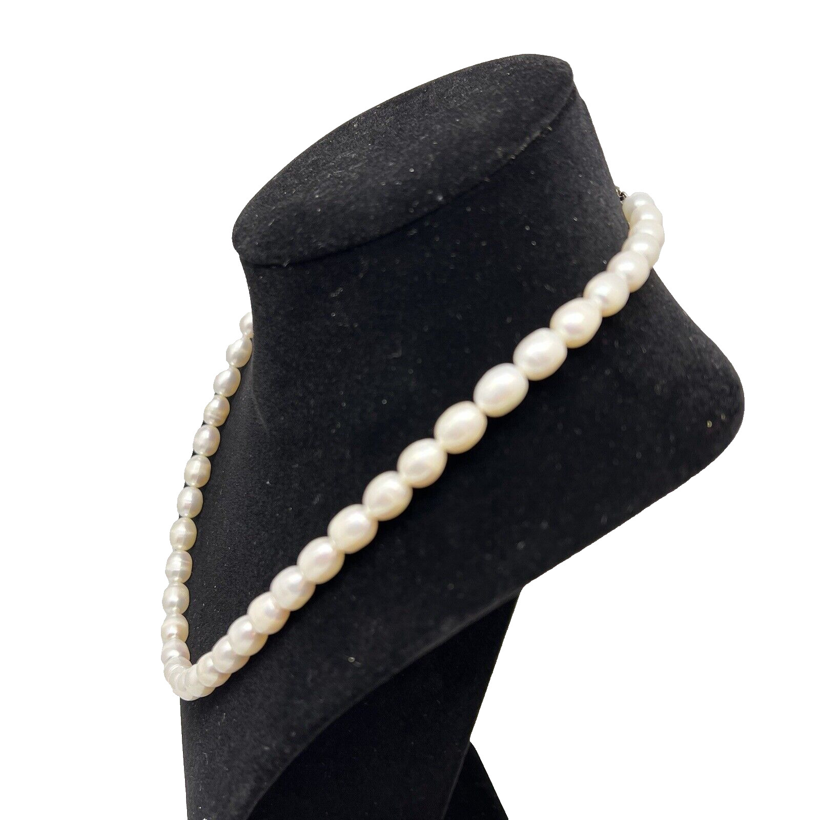 Womens Pearl Necklace Genuine Cultured Fresh Water Barrel Sterling Clasp 21in