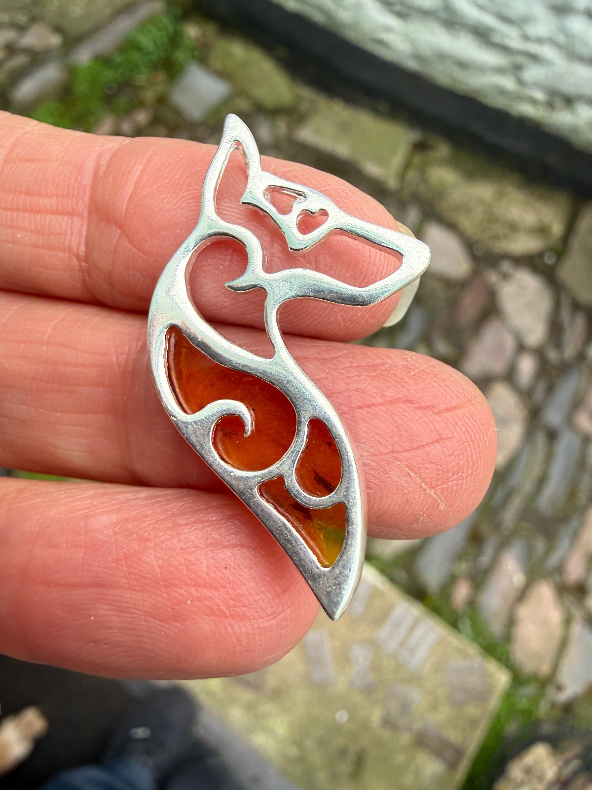 German Shepherd Dog Amber Pendant Crystal Fossil 925 Silver Lithuanian genuine