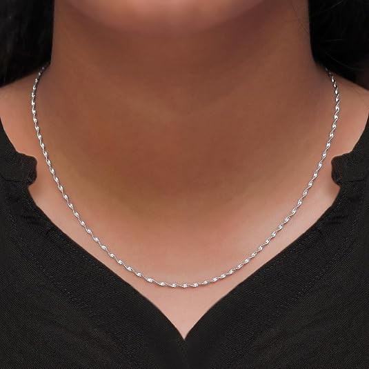 1.2mm Twisted Serpentine Chain 18″ Necklace for Women and Men Sterling Silver