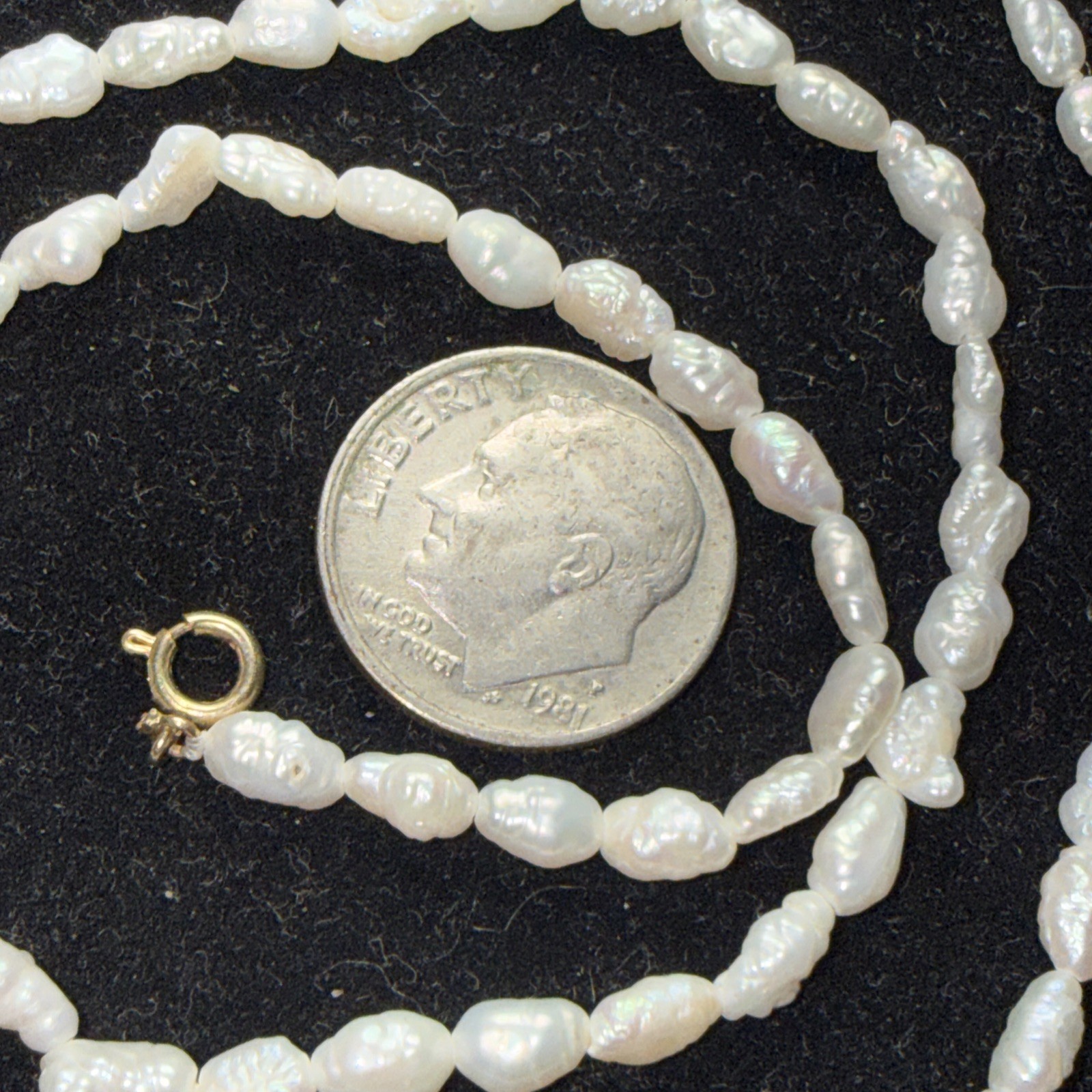 Necklace 14k Gold Cultured Rice Pearl 17” Unused Old Stock Vintage