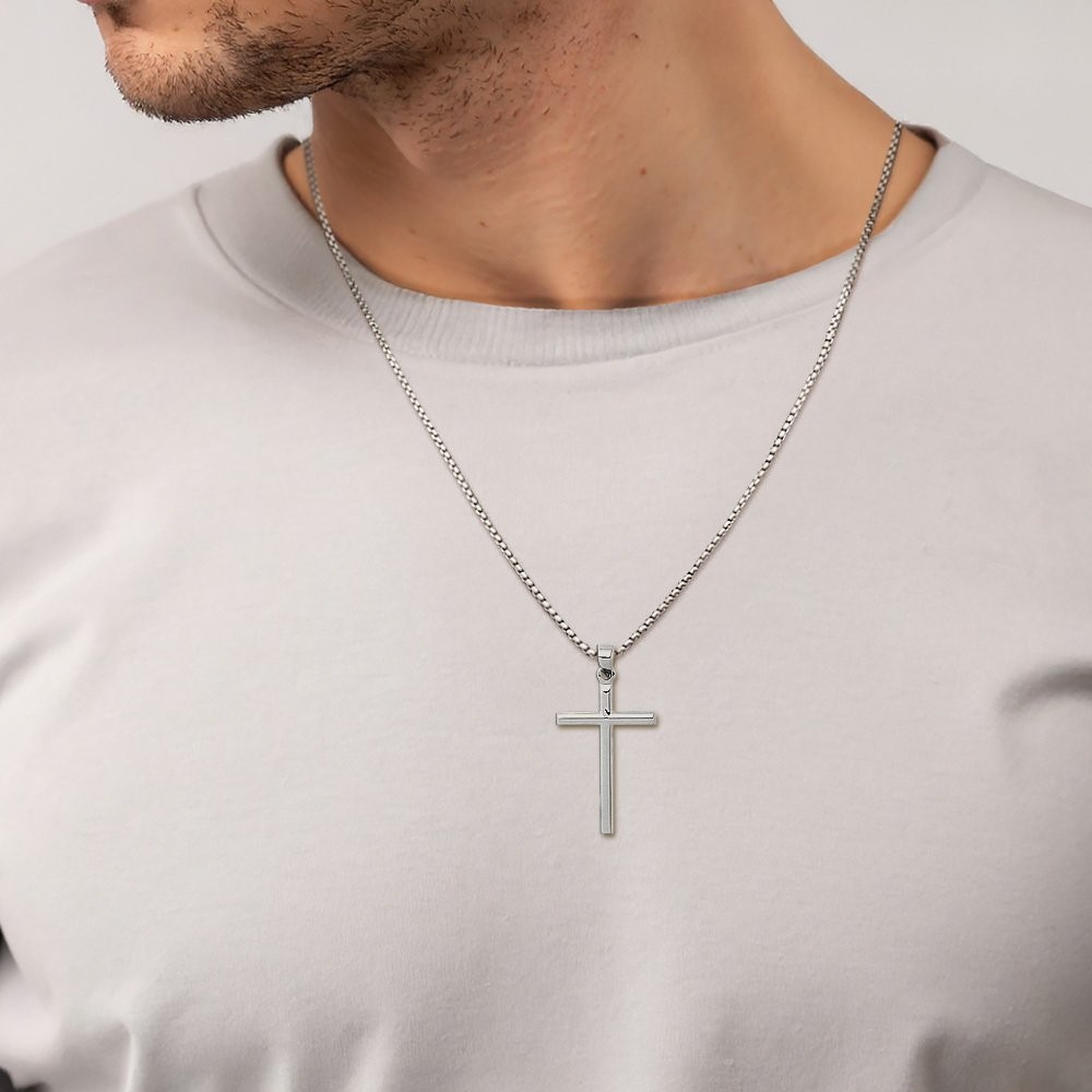 14K Solid White Gold Extra Large Cross Pendant Necklace 38mm 1-1/2 inch