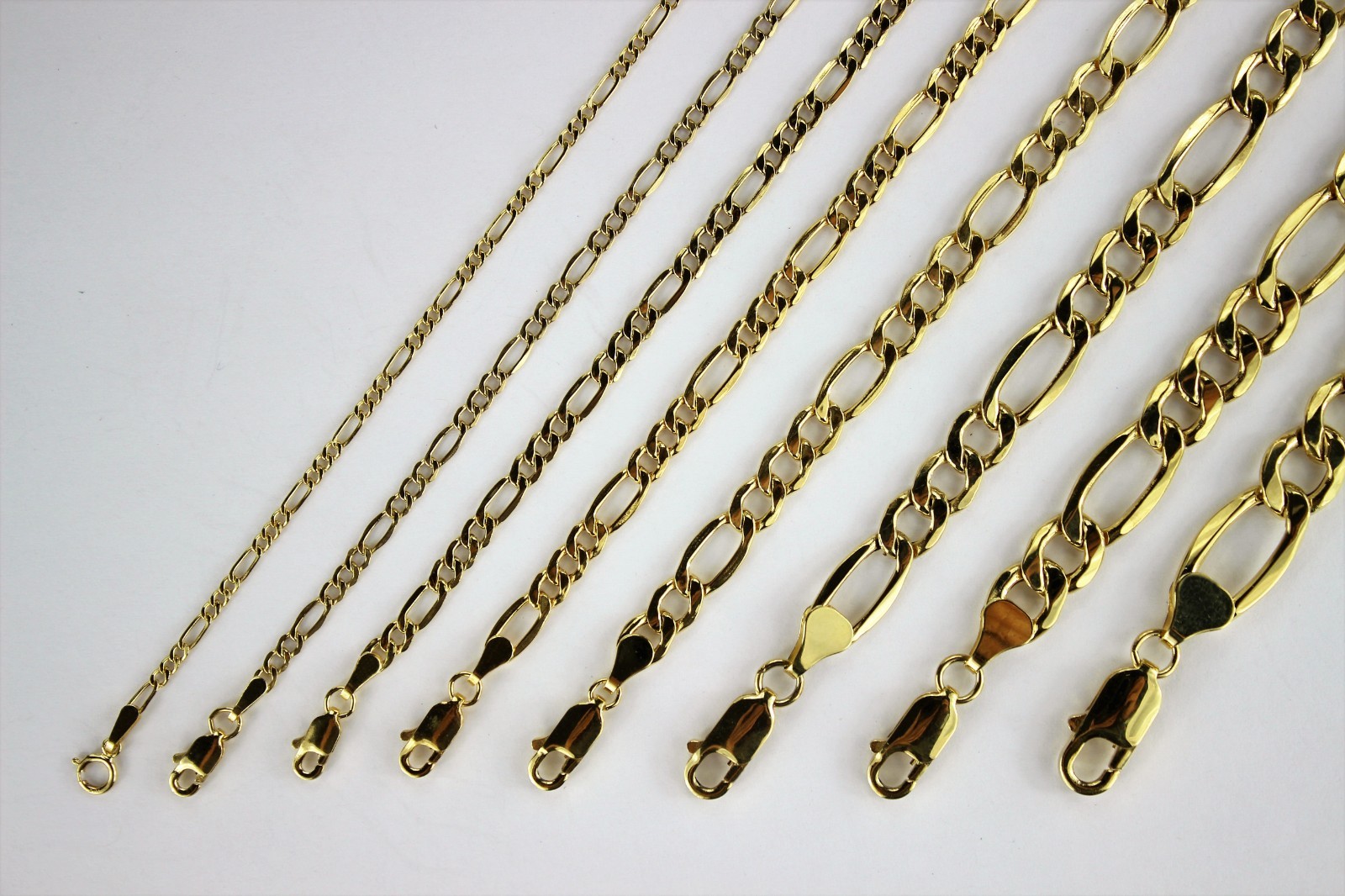 14K Yellow Gold Figaro Link Hollow Chain Necklace Bracelet 2mm ~ 7.5mm /7″ ~ 30″