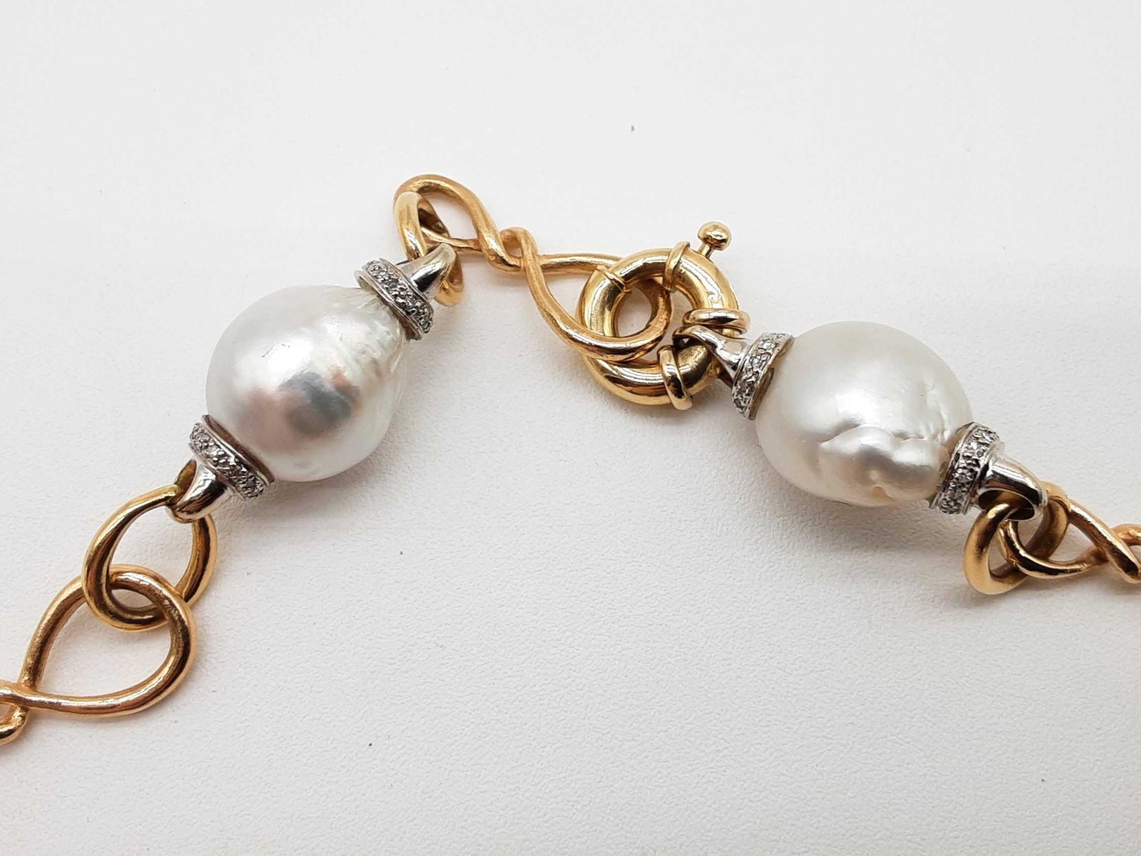White Pearls 18k Two Tone Yellow White Gold 90.8g Beaded Chain 23in Do0326wrrxde