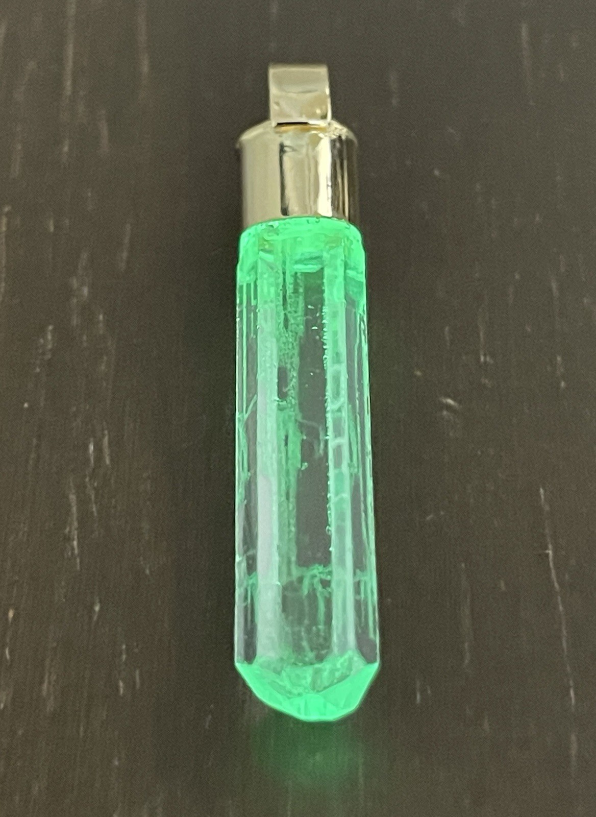 14K Solid Gold GLOWING Green- Blue Natural Aquamarine Gemstone Crystal Amulet!