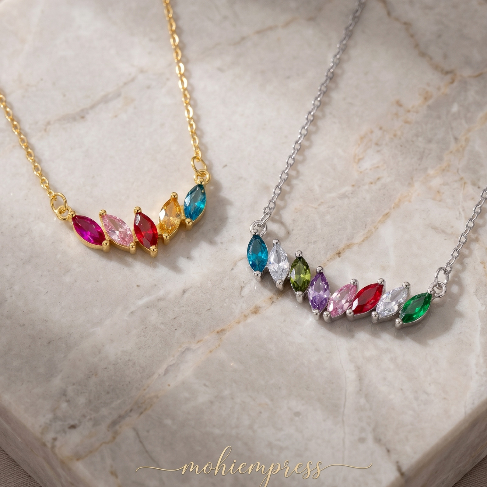 925 Sterling Silver Personalized Marquise Birthstone Necklace