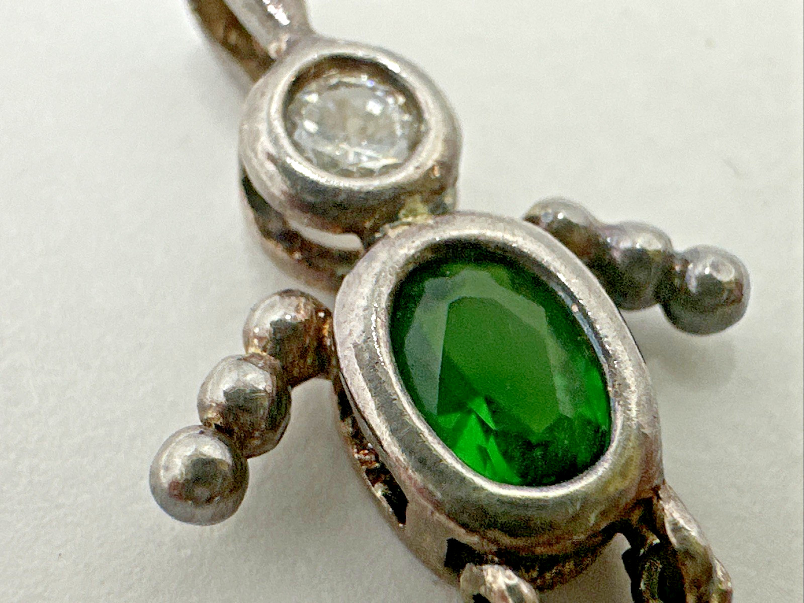 Sterling Silver 925 Charm Pendant Birthstone Baby Boy May Green 1.25” L