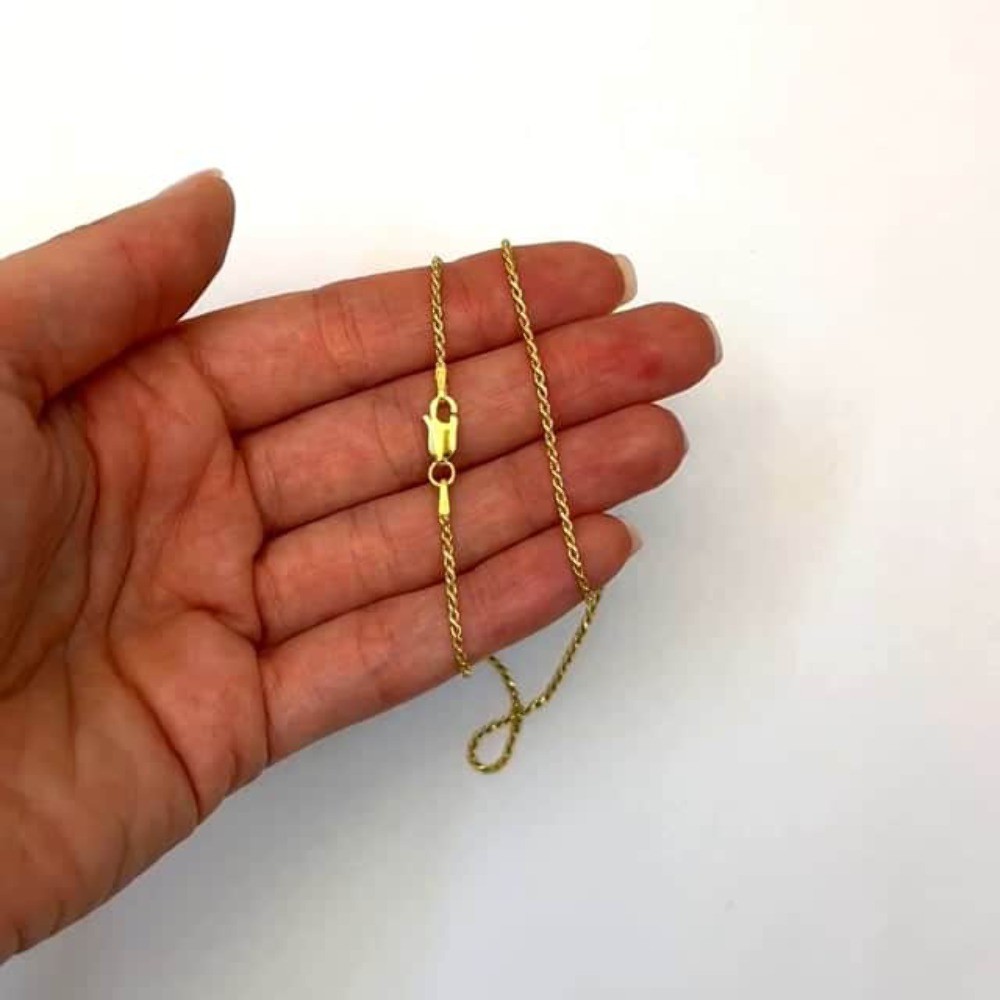 Solid 18K Yellow Gold Over Silver 1.3mm Rope Chain Necklace 16″-24″