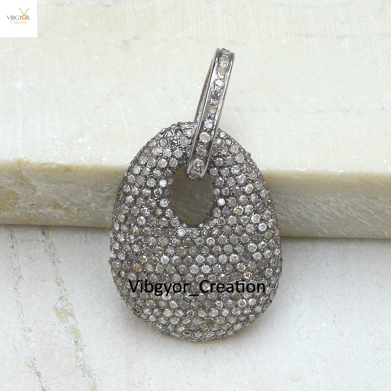 Natural Pave Diamond Pendant 925 Oxidized Silver Gold Plated Christmas Gifts