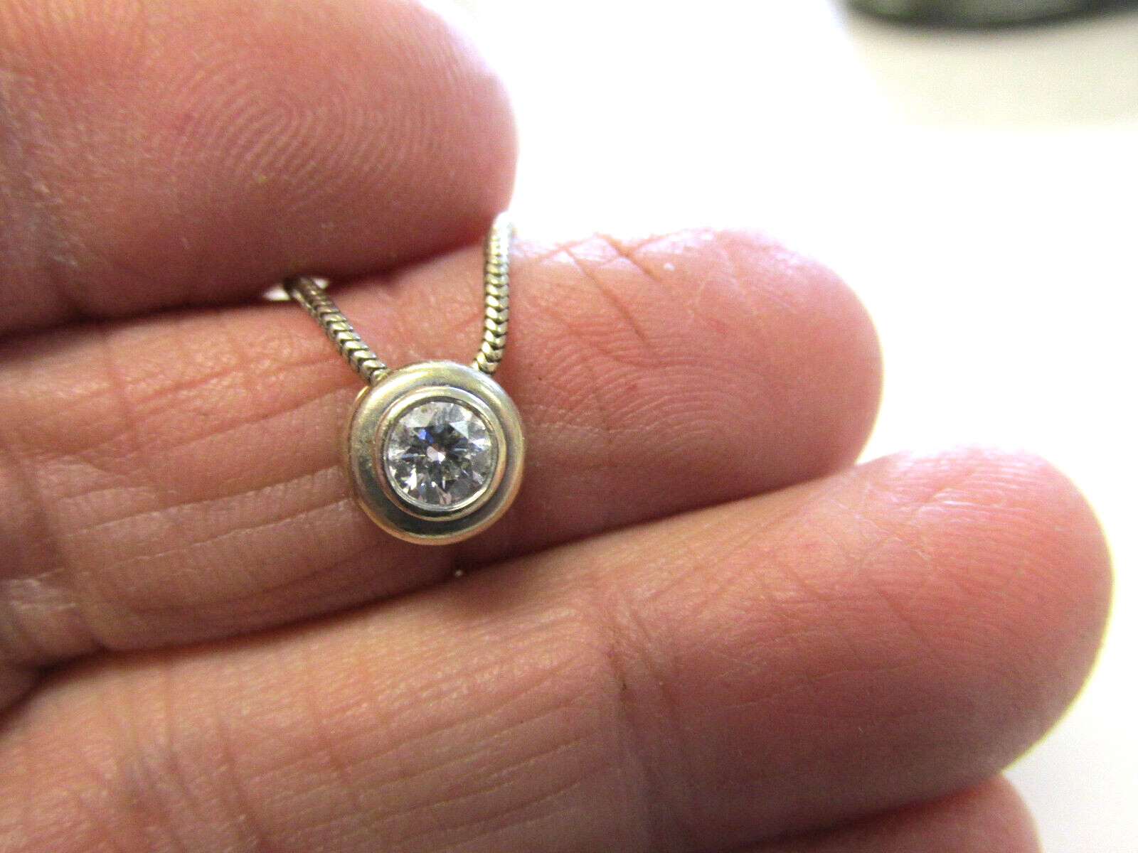 Stunning Solitaire Diamond Necklace VS1-G Snake Chain 19 in. .35 ct MAKE OFFER
