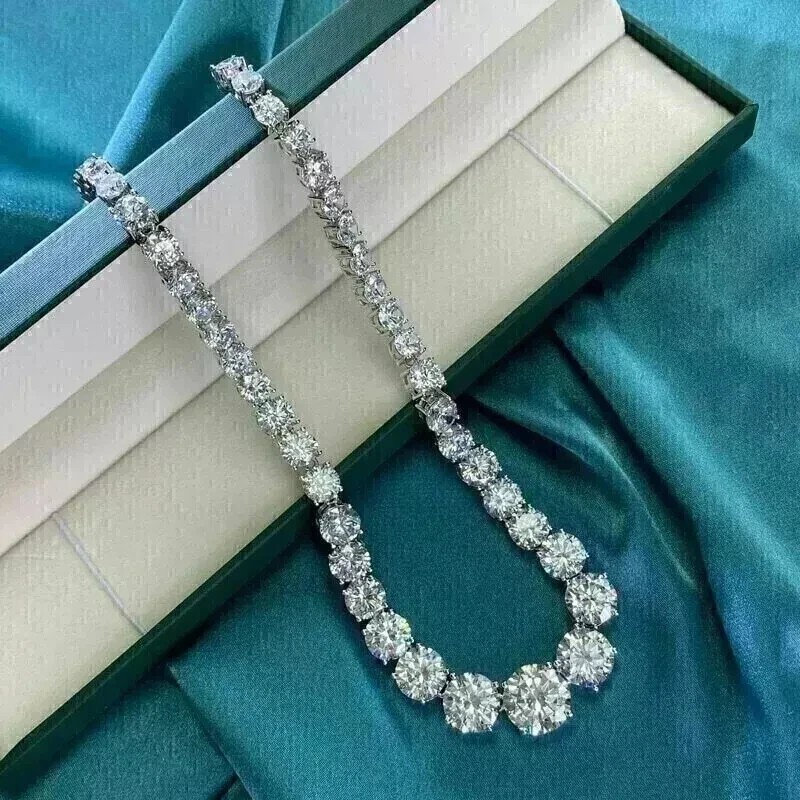 30Ct Round Cut Lab-Created Diamond 14K White Gold Finish Women’s Tennis Necklace