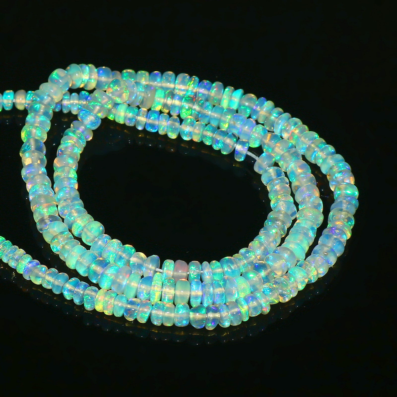 Natural Ethiopian Fire Opal Rondelle Beaded Gemstone 1 Strand Necklace 16 Inches