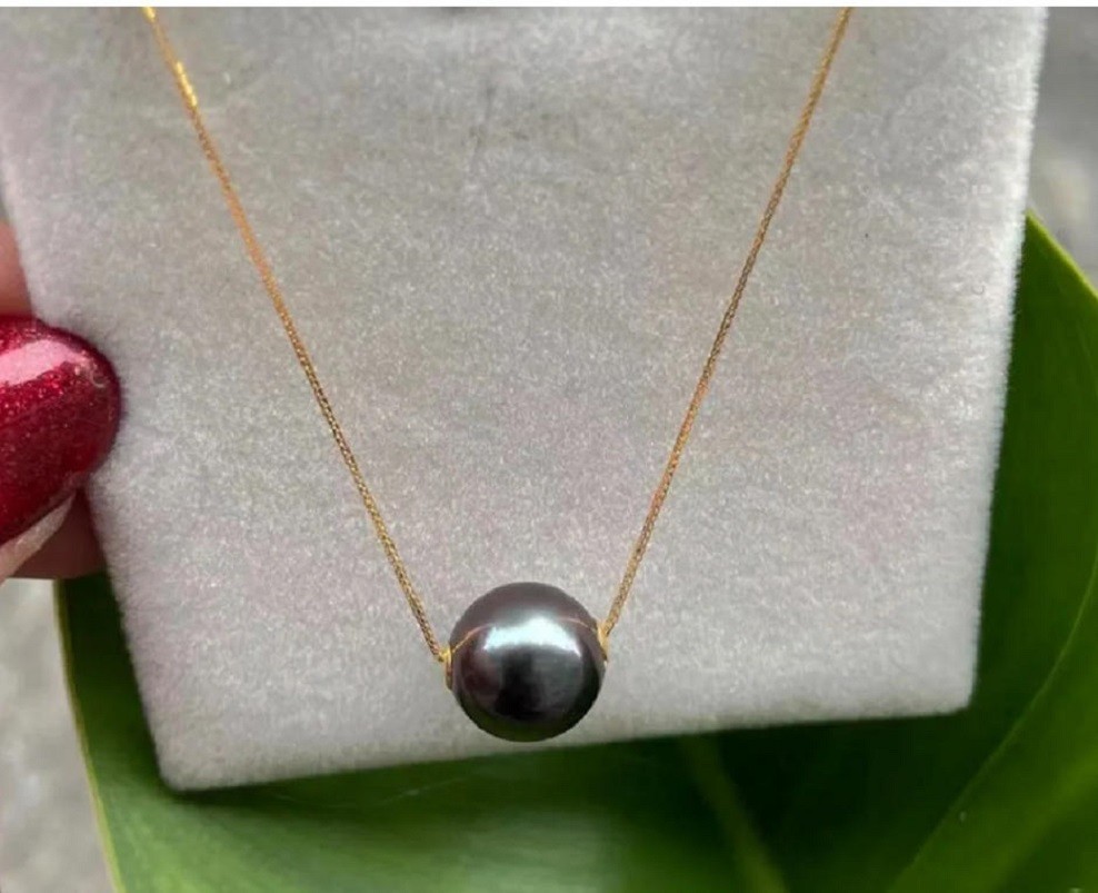 Tahitian black S925 Sterling Silver Pearl Pendant Necklace Fashion Style 9-10mm