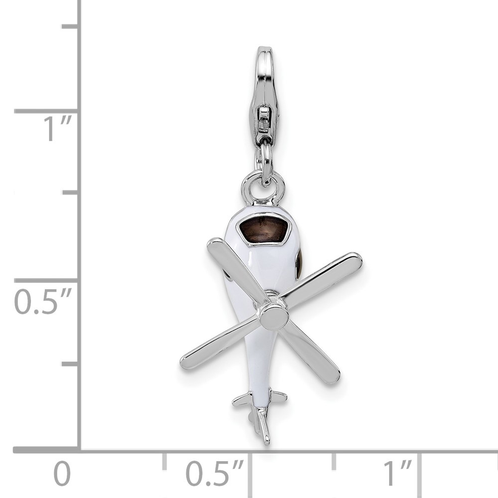 Sterling Silver 3-D Moveable White/Black and Orange Enameled Helicopter Pendant