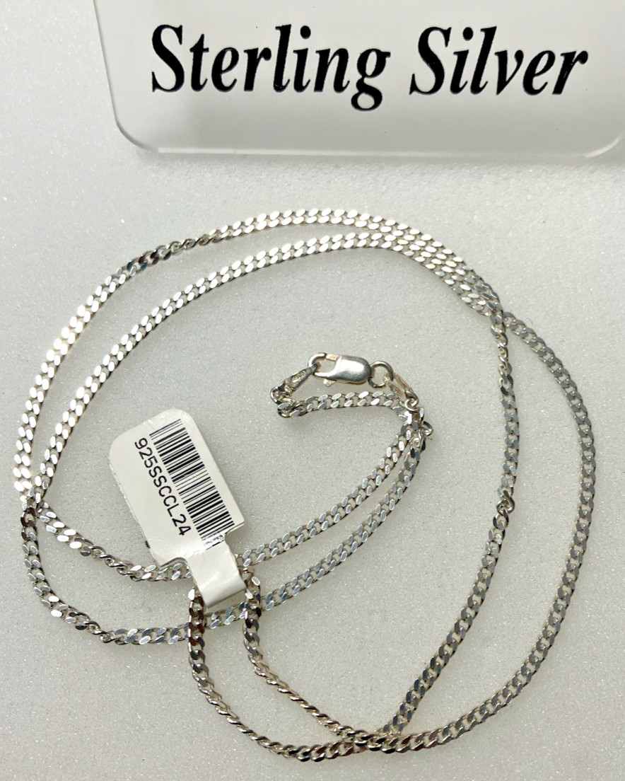 925 Sterling Silver Italy Solid Curb Link Chain 8.25grams 2.3mm 24” New with Tag