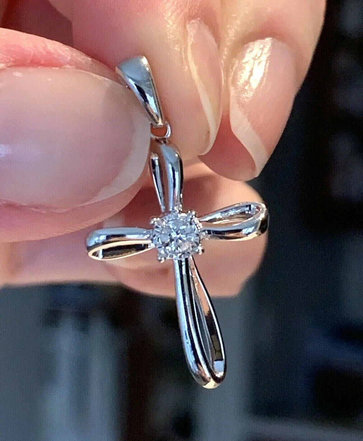 1Ct Round Cut Lab-Created Diamond Cross Charm Pendant 14K White Gold Plated