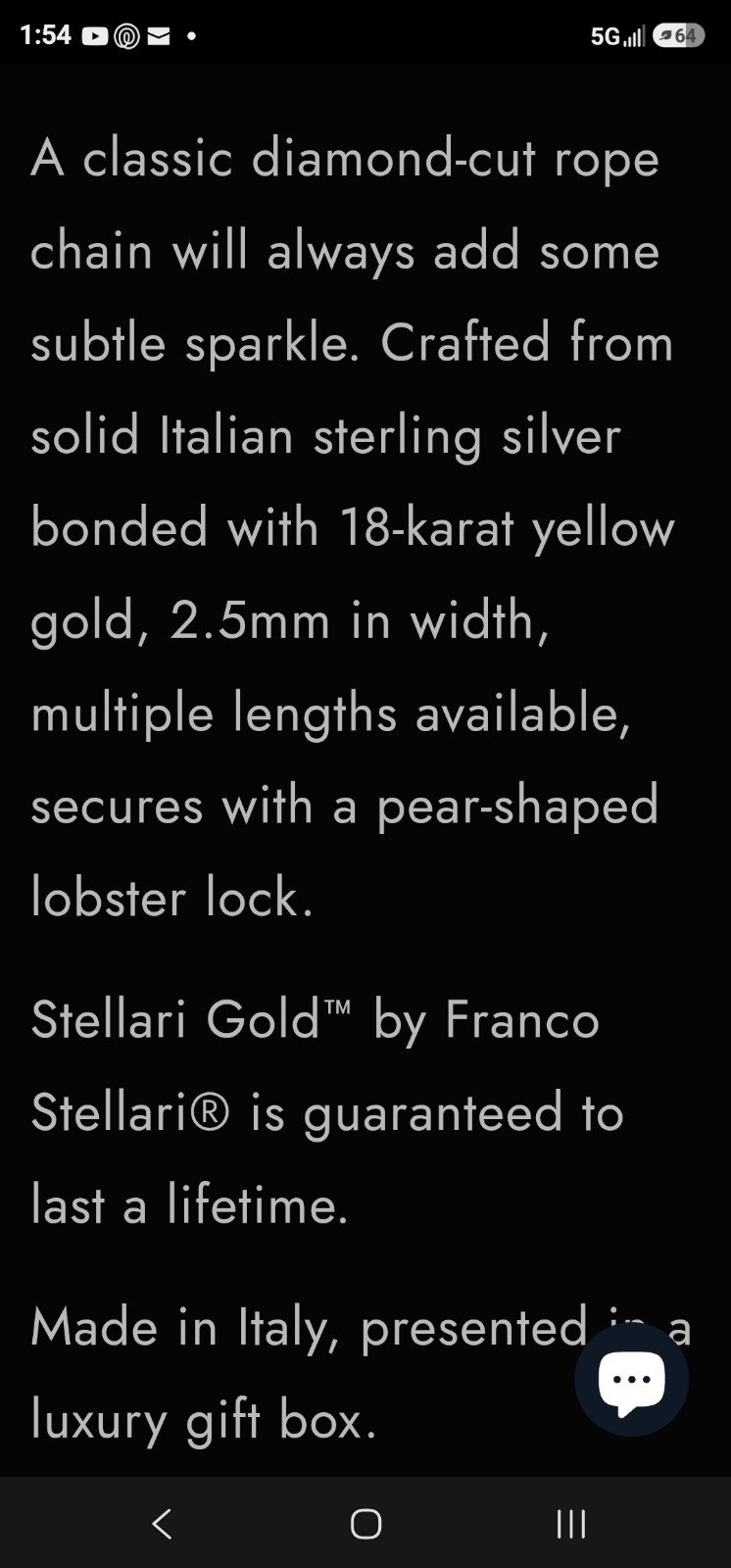 NIB 2.5mm D/C 18k Gold Bonded 24″ Rope Chain Made n Italy