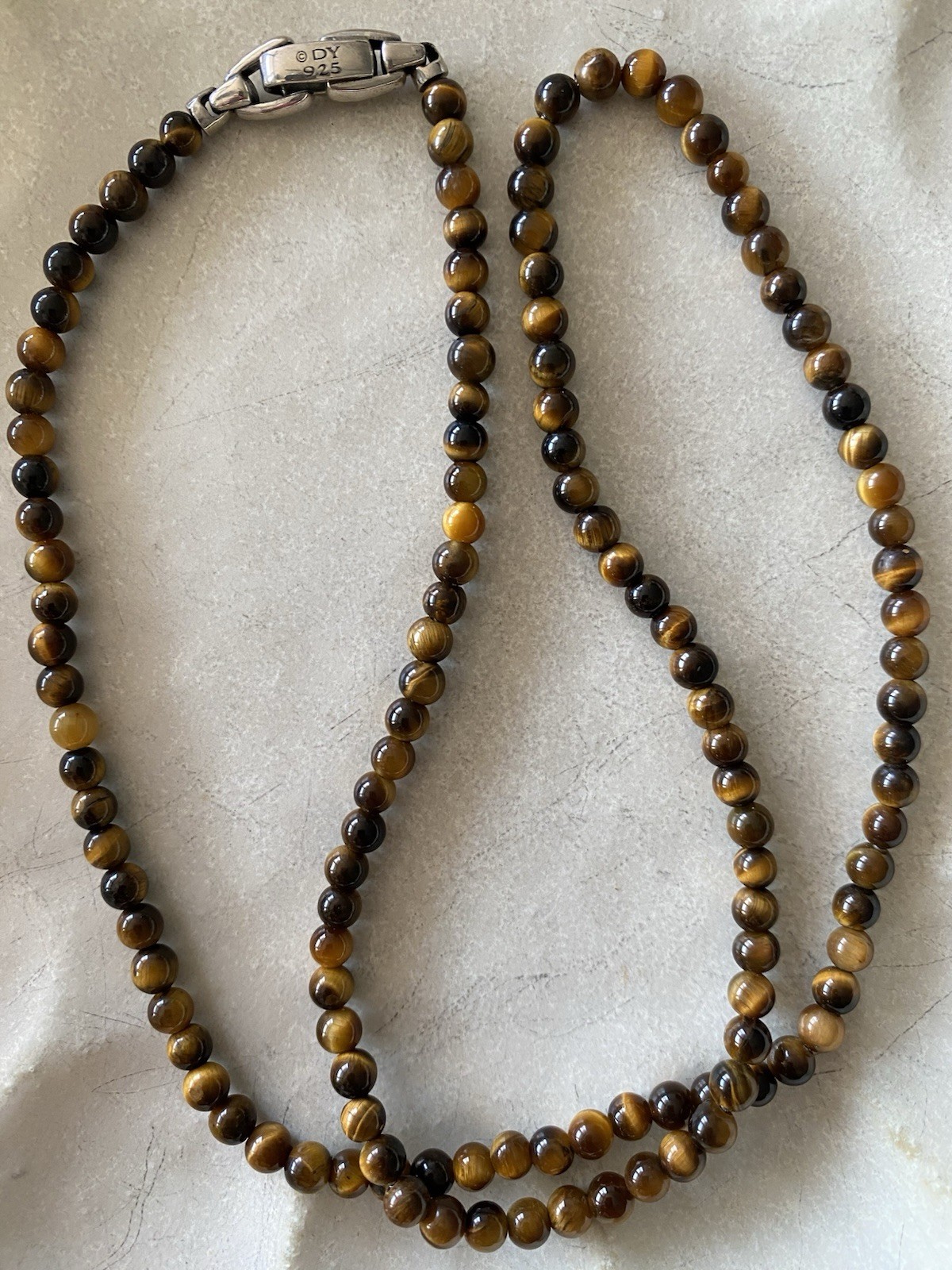 David Yurman .925 Sterling Silver Beads Tiger’s Eye Necklace 26″